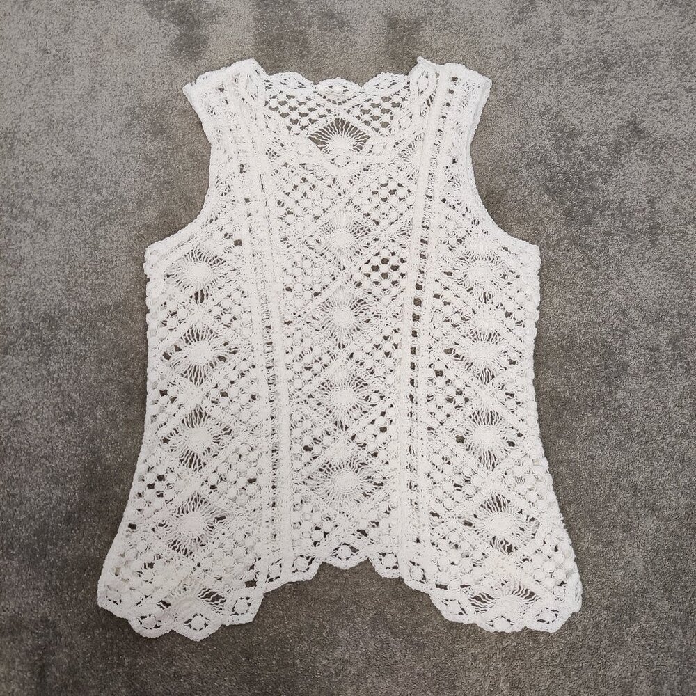 Ultra Pink Women's Crochet Tunic Top in White Size XL Quiet Luxury 100% Cotton